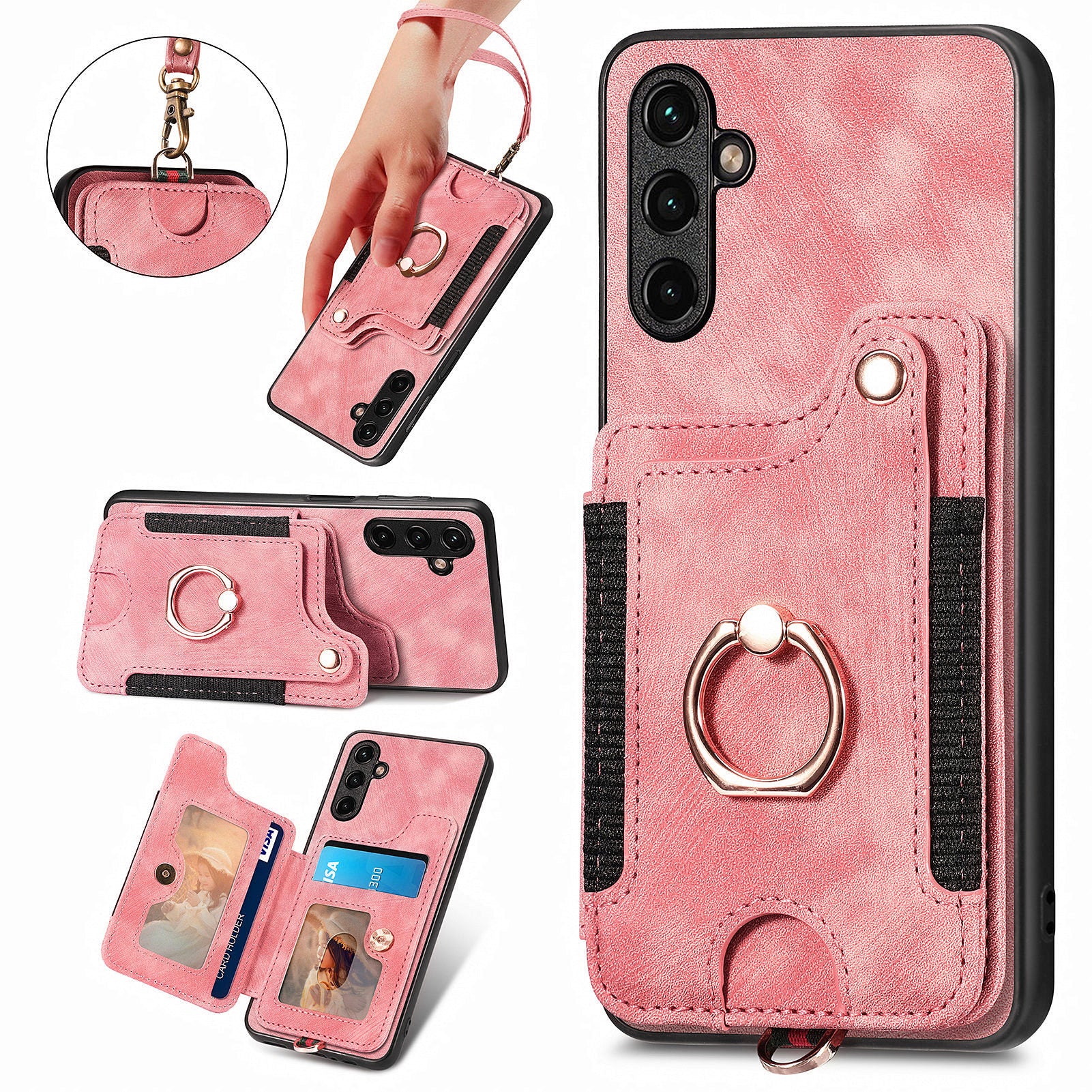For Samsung Galaxy A34 5G Card Holder Phone Cover RFID Blocking Kickstand PU Leather PC TPU Case with Strap For Samsung Galaxy A34 5G Card Holder Phone Cover RFID Blocking Kickstand PU Leather PC TPU Case with Strap
